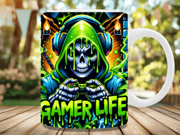 Download Green Slime Gamer Life Skull Mug Wrap - Gamer Collection