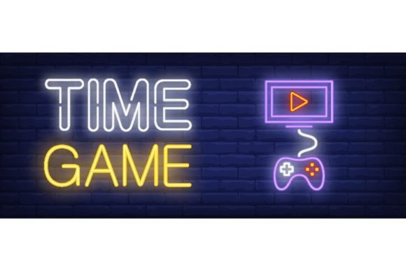 Download Time Game Neon Text with Joystick and Mo - Joystick Collection