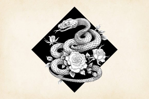 Download Snake and Roses Gothic Art Illustration - Gothic art Collection