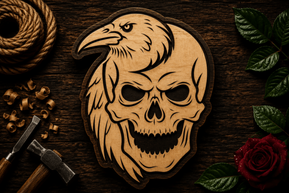 Download Raven Skull Gothic Artwork Laser Cut SVG - Gothic art Collection