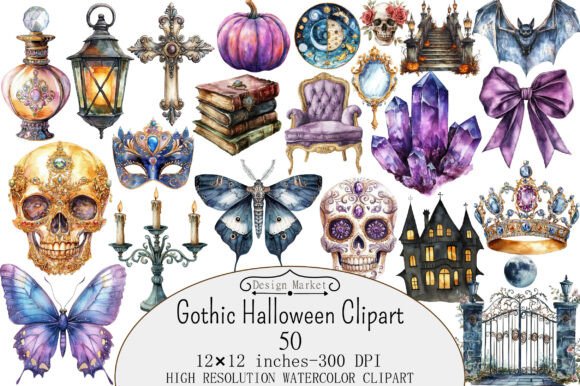 Download Watercolor Gothic Halloween Clipart - Gothic halloween Collection